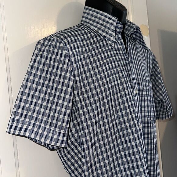 Vintage 60s/70s J.F. Austin Shirtmakers blue & white check short sleeve shirt - Picture 6 of 9